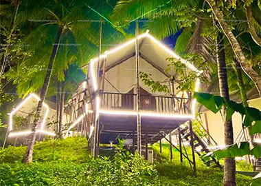 classic safari tents in the coconut tree forest